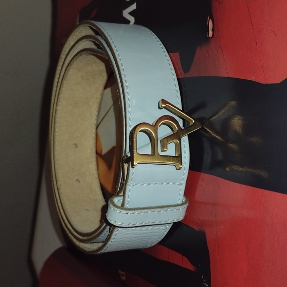 Vintage Bottega Veneta Blue & Gold Leather Belt size Large 33-36 - Picture 3 of 16